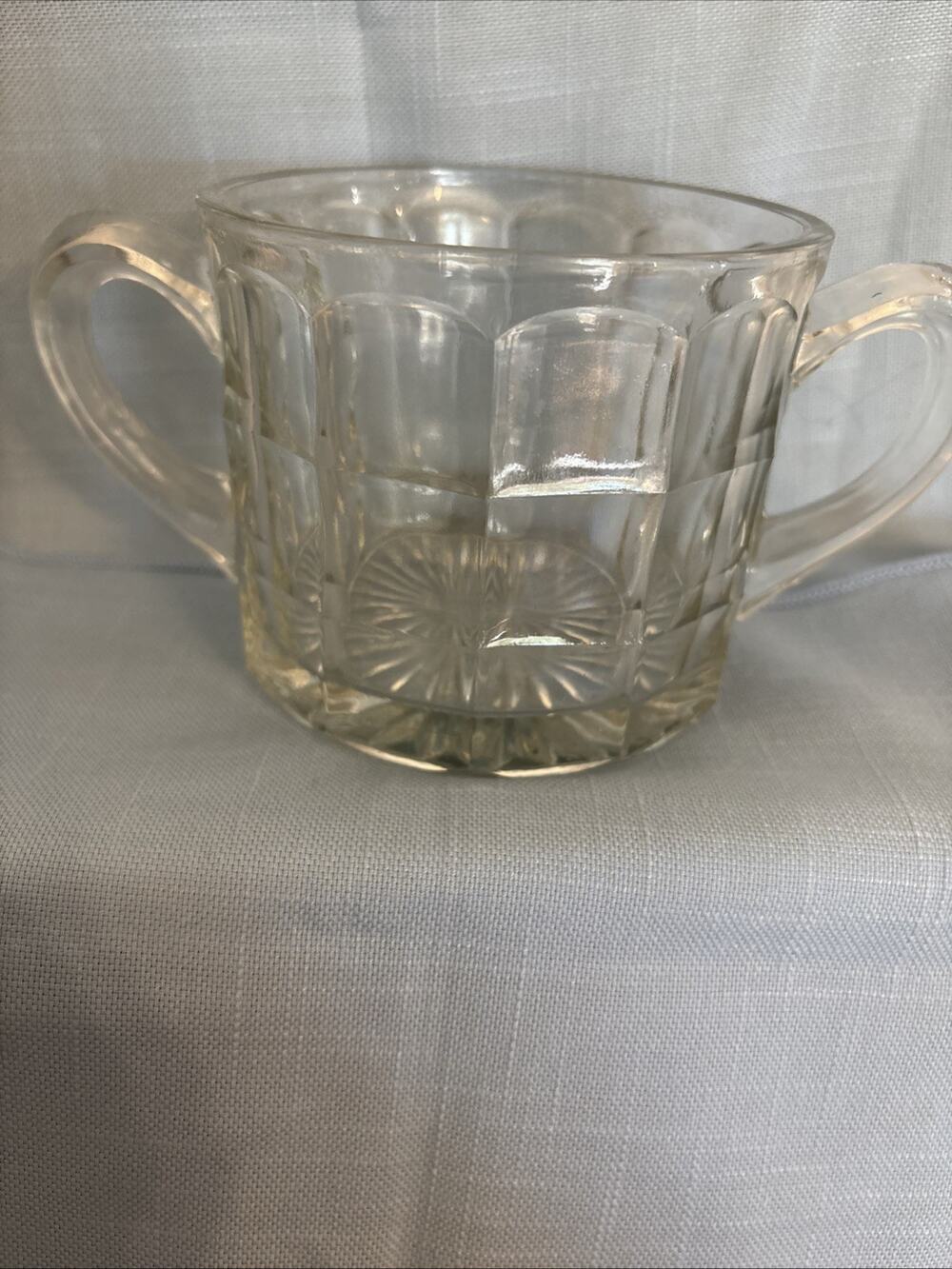 Vtg Hazel Atlas Clear Colonial Block Glass Sugar Bowl /Spooner